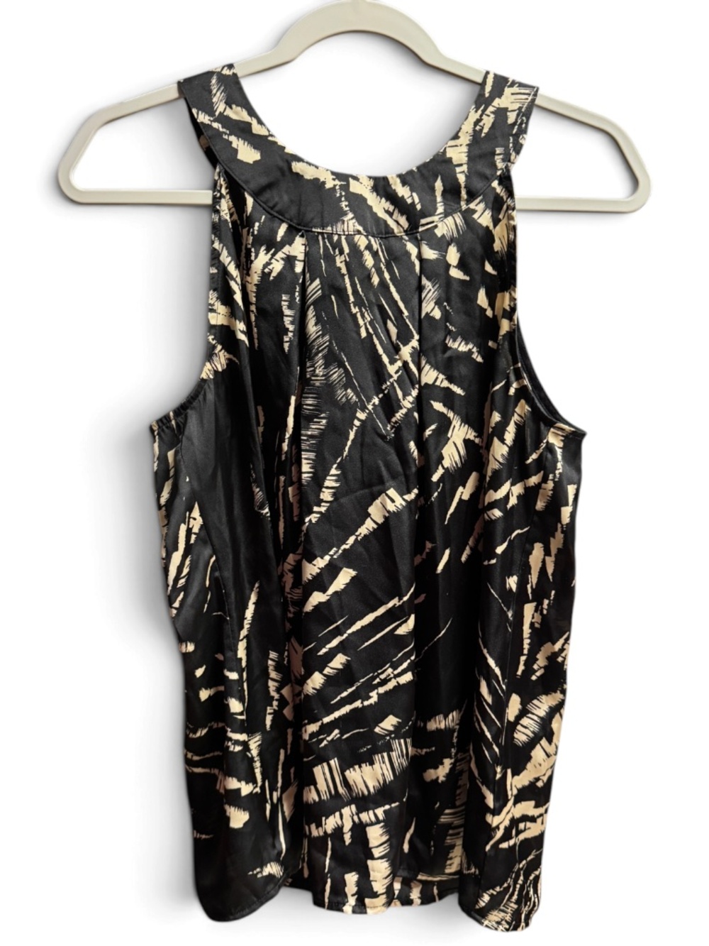 a.n.a. A New Approach Black Cream Tie Neck Sleeveless Blouse Large